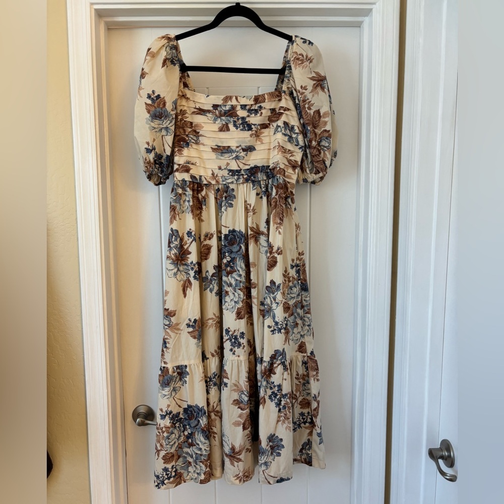 Abercrombie & Fitch Floral Emerson Midi Dress - Cream and Brown